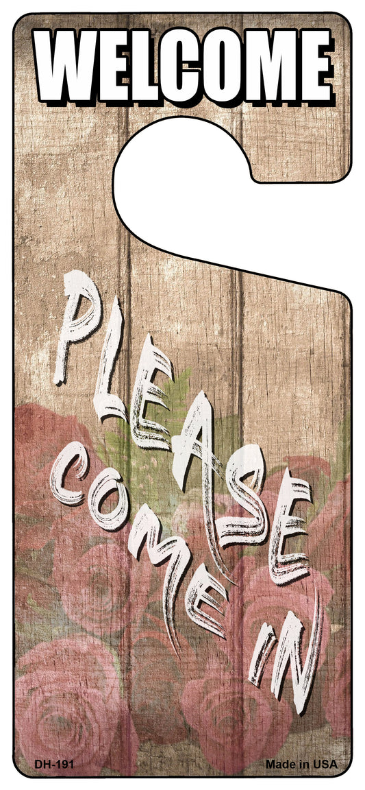 Please Come In Pink Flowers Novelty Metal Door Hanger DH-190