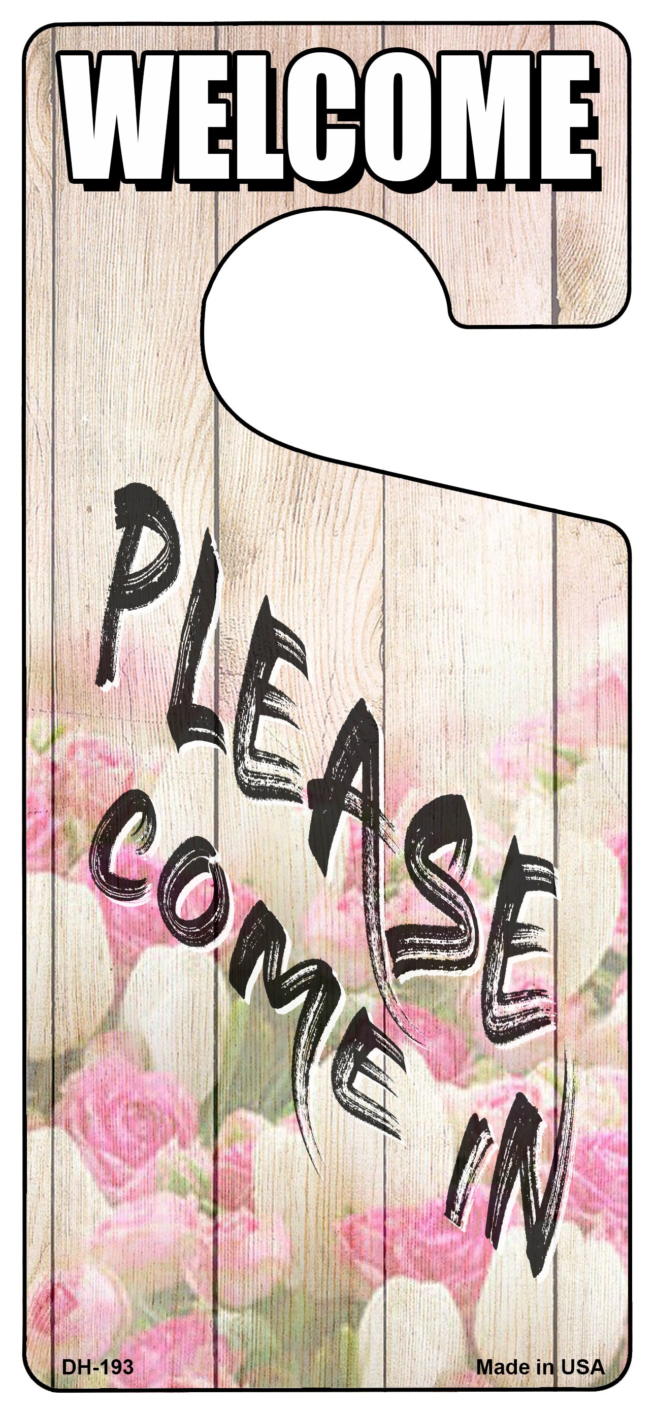 Please Come In Pink Floral Novelty Metal Door Hanger DH-193