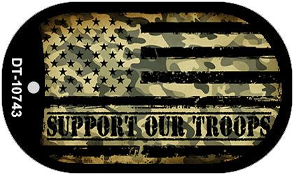 Camo American Flag Support Troops Novelty Metal Dog Tag Necklace DT-10743