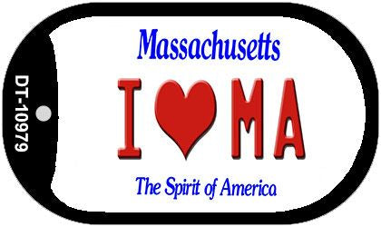 I Love MA Massachusetts Novelty Metal Dog Tag Necklace DT-10979