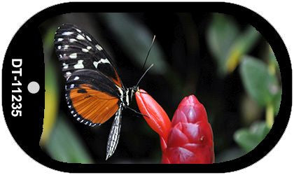 Butterfly on Red Flower Novelty Metal Dog Tag Necklace DT-11235