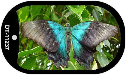 Butterfly - Blue and Black Novelty Metal Dog Tag Necklace DT-11237