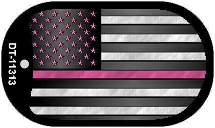 Thin Pink Line With Pink Stars Novelty Metal Dog Tag Necklace DT-11313