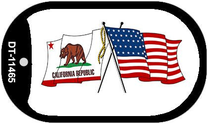 California / USA Crossed Flags Novelty Metal Dog Tag Necklace DT-11465