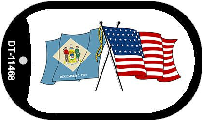 Delaware / USA Crossed Flags Novelty Metal Dog Tag Necklace DT-11468