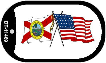 Florida / USA Crossed Flags Novelty Metal Dog Tag Necklace DT-11469