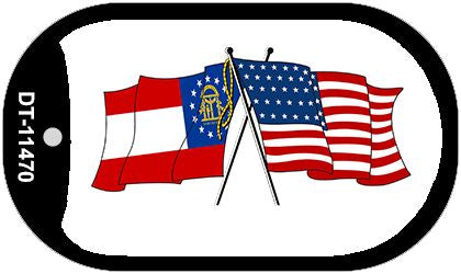 Georgia / USA Crossed Flags Novelty Metal Dog Tag Necklace DT-11470