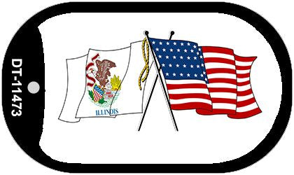 Illinois / USA Crossed Flags Novelty Metal Dog Tag Necklace DT-11473