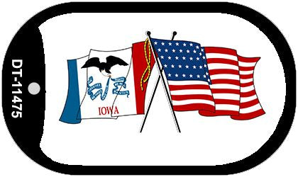 Iowa / USA Crossed Flags Novelty Metal Dog Tag Necklace DT-11475