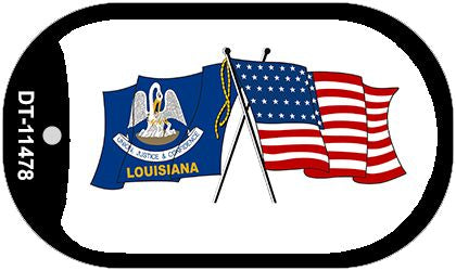 Louisiana / USA Crossed Flags Novelty Metal Dog Tag Necklace DT-11478