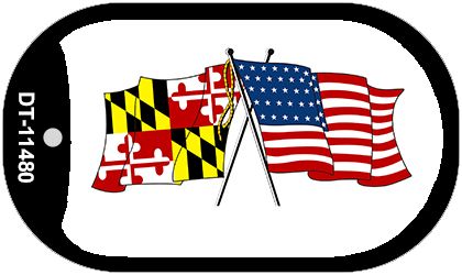 Maryland / USA Crossed Flags Novelty Metal Dog Tag Necklace DT-11480