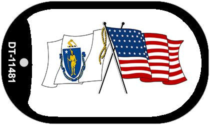 Massachusetts / USA Crossed Flags Novelty Metal Dog Tag Necklace DT-11481