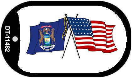 Michigan / USA Crossed Flags Novelty Metal Dog Tag Necklace DT-11482