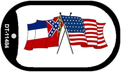 Mississippi / USA Crossed Flags Novelty Metal Dog Tag Necklace DT-11484