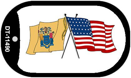 New Jersey / USA Crossed Flags Novelty Metal Dog Tag Necklace DT-11490