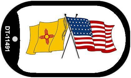 New Mexico / USA Crossed Flags Novelty Metal Dog Tag Necklace DT-11491