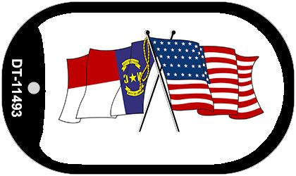 North Carolina / USA Crossed Flags Novelty Metal Dog Tag Necklace DT-11493