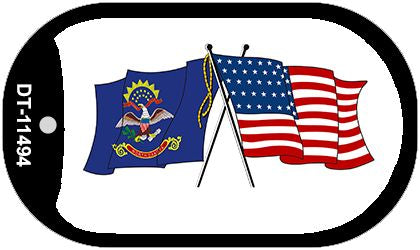 North Dakota / USA Crossed Flags Novelty Metal Dog Tag Necklace DT-11494