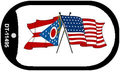 Ohio / USA Crossed Flags Novelty Metal Dog Tag Necklace DT-11495