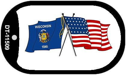 Wisconsin / USA Crossed Flags Novelty Metal Dog Tag Necklace DT-11509