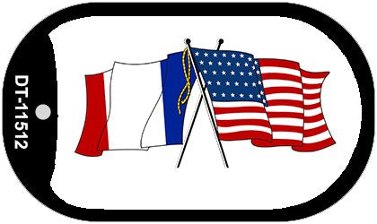 France / USA Flag Novelty Metal Dog Tag Necklace DT-11512