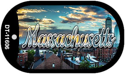 Massachusetts Sunset Skyline Novelty Metal Dog Tag Necklace DT-11606