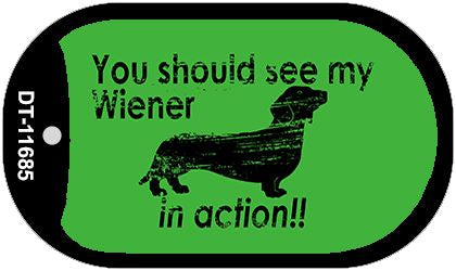 Wiener In Action Novelty Metal Dog Tag Necklace DT-11685