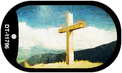 Cross On Mountain Novelty Metal Dog Tag Necklace DT-11796