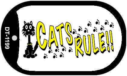 Cats Rule Novelty Metal Dog Tag Necklace DT-1199