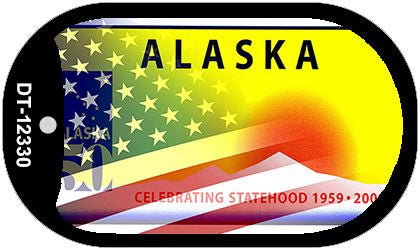 Alaska with American Flag Novelty Metal Dog Tag Necklace DT-12330