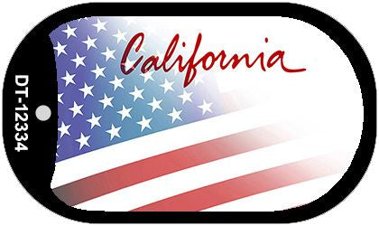 California with American Flag Novelty Metal Dog Tag Necklace DT-12334
