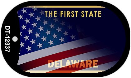 Delaware with American Flag Novelty Metal Dog Tag Necklace DT-12337