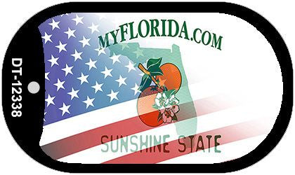 Florida with American Flag Novelty Metal Dog Tag Necklace DT-12338