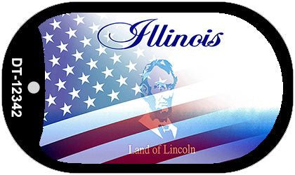 Illinois with American Flag Novelty Metal Dog Tag Necklace DT-12342