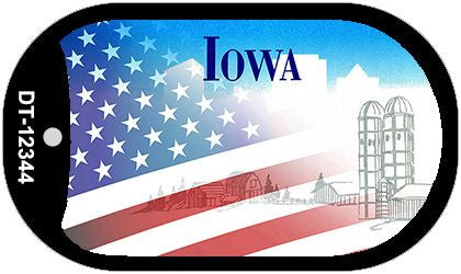 Iowa with American Flag Novelty Metal Dog Tag Necklace DT-12344