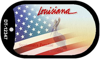 Louisiana with American Flag Novelty Metal Dog Tag Necklace DT-12347