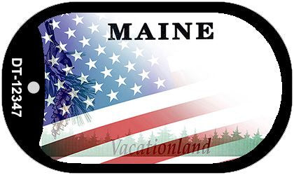 Maine with American Flag Novelty Metal Dog Tag Necklace DT-12348