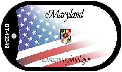 Maryland with American Flag Novelty Metal Dog Tag Necklace DT-12349
