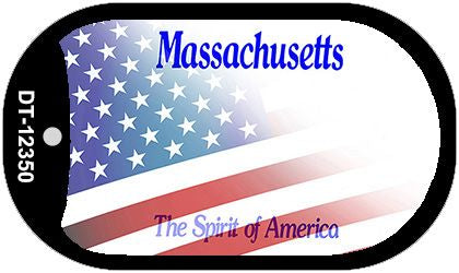 Massachusetts with American Flag Novelty Metal Dog Tag Necklace DT-12350