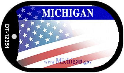 Michigan with American Flag Novelty Metal Dog Tag Necklace DT-12351