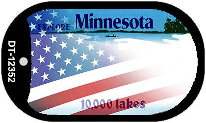 Minnesota with American Flag Novelty Metal Dog Tag Necklace DT-12352