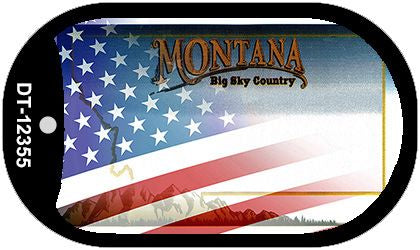 Montana with American Flag Novelty Metal Dog Tag Necklace DT-12355