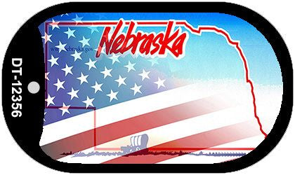 Nebraska with American Flag Novelty Metal Dog Tag Necklace DT-12356