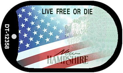 New Hampshire with American Flag Novelty Metal Dog Tag Necklace DT-12358