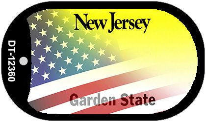 New Jersey with American Flag Novelty Metal Dog Tag Necklace DT-12360