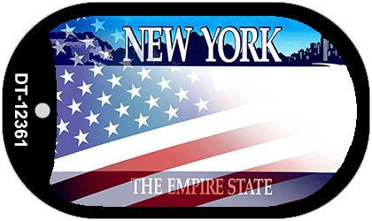 New York with American Flag Novelty Metal Dog Tag Necklace DT-12361