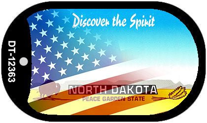 North Dakota with American Flag Novelty Metal Dog Tag Necklace DT-12363