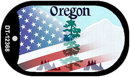 Oregon with American Flag Novelty Metal Dog Tag Necklace DT-12366