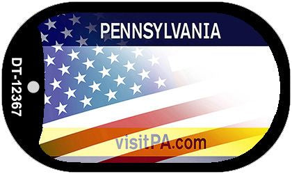 Pennsylvania with American Flag Novelty Metal Dog Tag Necklace DT-12367