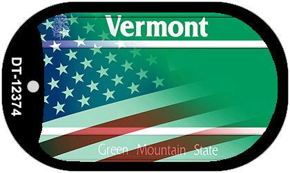 Vermont with American Flag Novelty Metal Dog Tag Necklace DT-12374